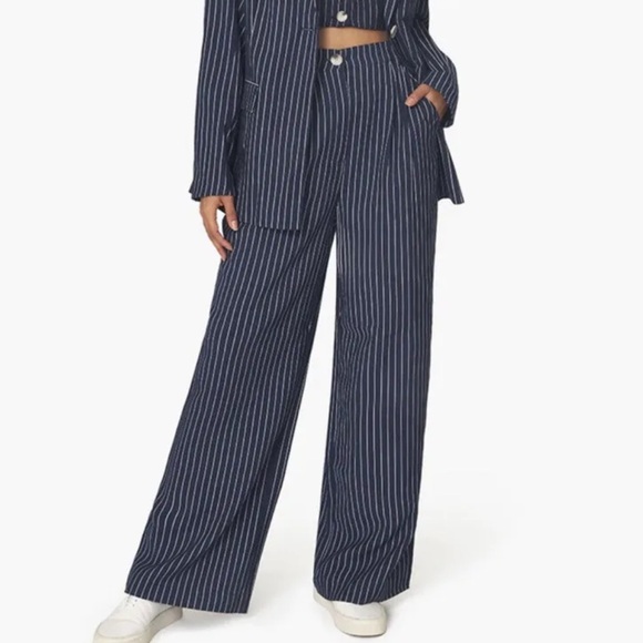WeWoreWhat Blue Pinstripe Pleated Wide Leg Trousers - Picture 1 of 5